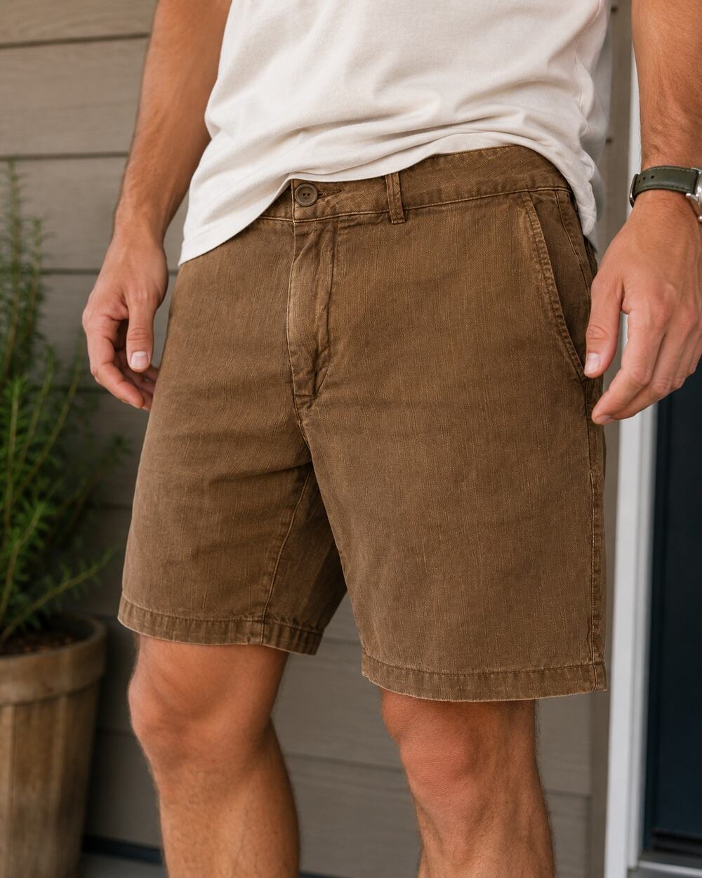 Flint And Tinder Cotton Linen Blend Brown Flat Front 9" Shorts Men's 33